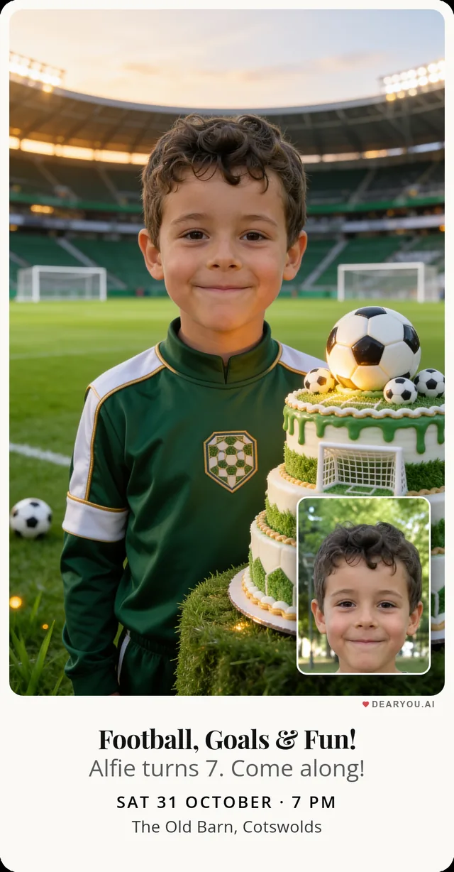 Football match invitation, realistic style