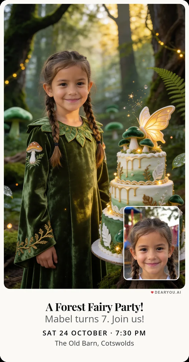 Forest fairy invitation, realistic style