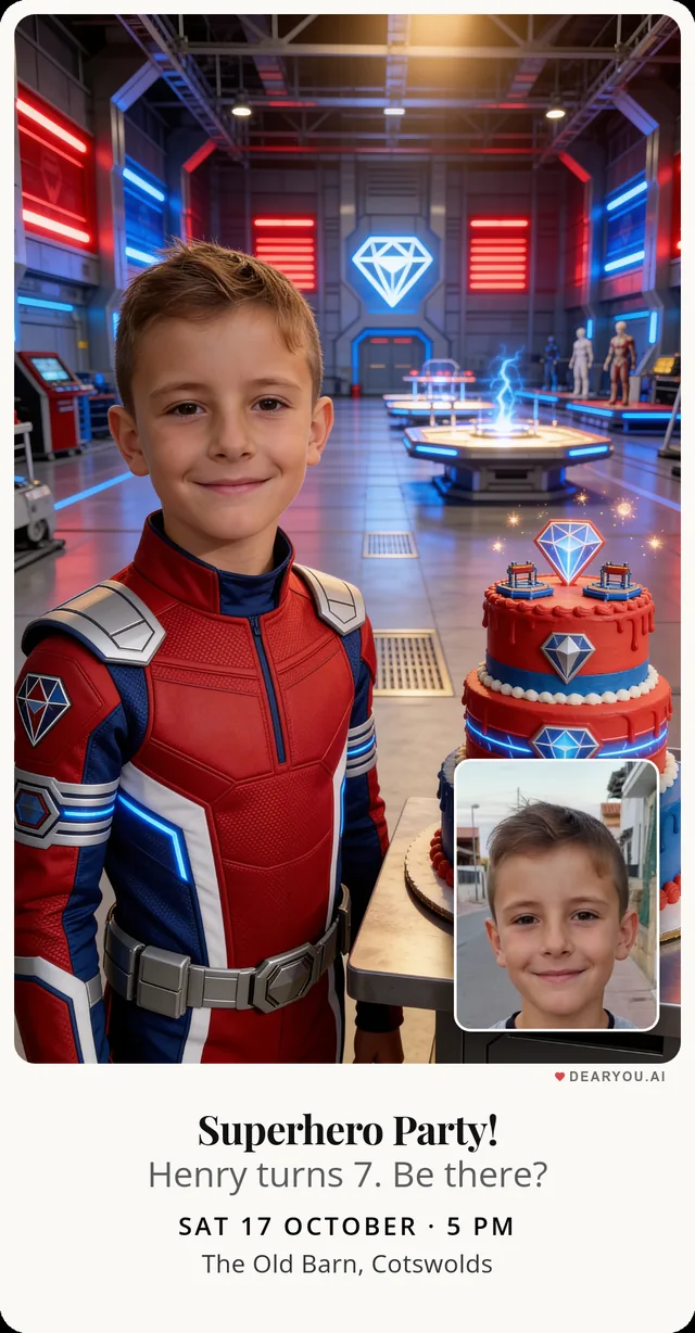 Superhero academy invitation, realistic style